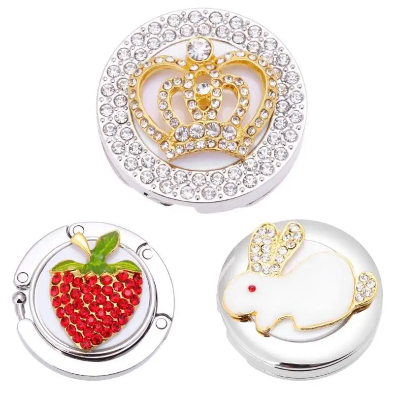 

Portable Folding Table Desk Handbag Purse Bag Desk Hanger Holder Zinc Alloy Hook Decoration Gift crown strawberry rabbit style