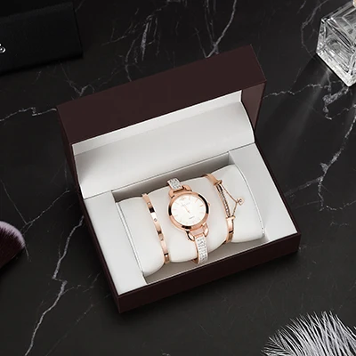 4 шт модные подарочные женские часы браслет из нержавеющей стали с подарочной коробкой новые дизайнерские Брендовые женские кварцевые часы - Цвет: white rose gold