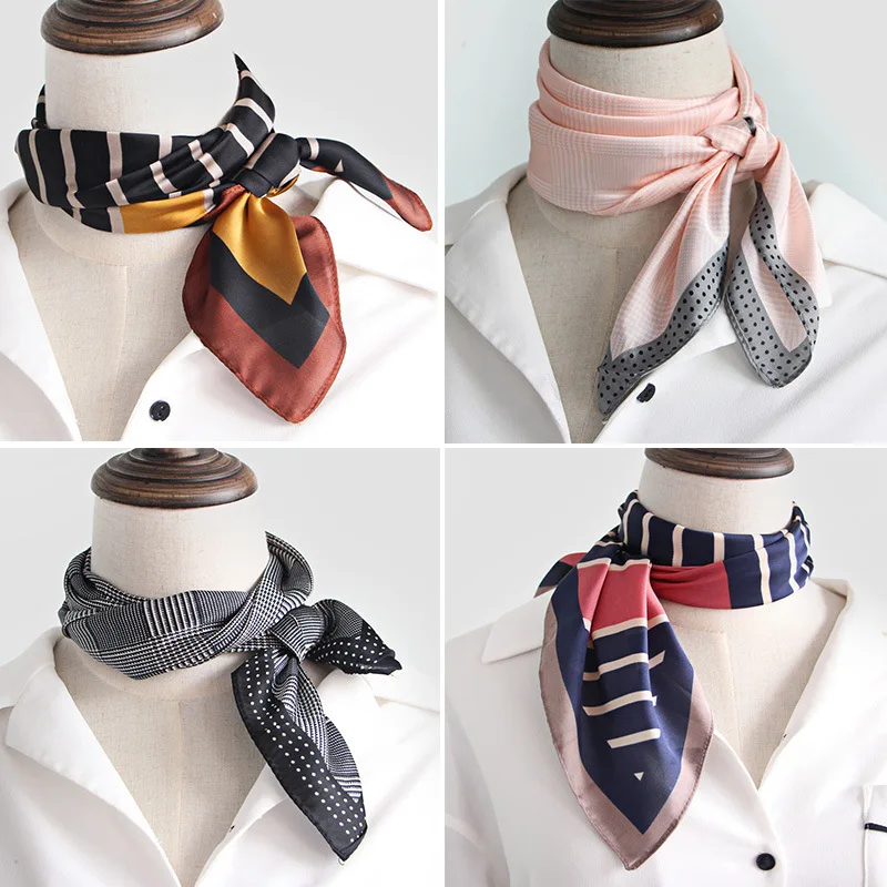 6patterns Square Collar Scarf for Women Head Bandage Silk-like Cachecol Female Bag Decoration Satin Hair Handkerchief