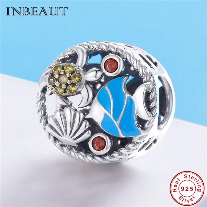 

fit Fashion Bracelet Deep Ocean Fish Shell Beads 925 Sterling Silver Swimming Yellow CZ Sea Turtle Charm Necklace Pendant Female