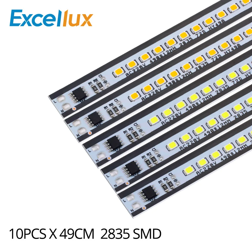 Goedkoop 2835 AC 220 v Led Bar Licht 10 stks 49 cm Aluminium PCB 72 Leds Led Hard Strip Geen Behoefte driver Voor Thuis Kabinet Keuken Geen Waterdichte