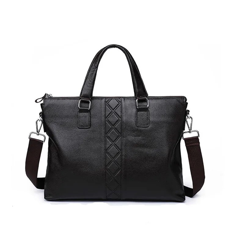 

Genuine leather Business briefcases men Big easy laptop diamond lattice for 14 inch handbag casual computer Messenger bags