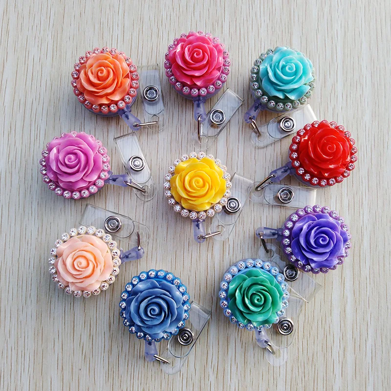 

1pcs lovely surround Rose Cartoon Badge Reel Bus card student nurse ID Name Card New Badge Holder 50cm Retractable Reel