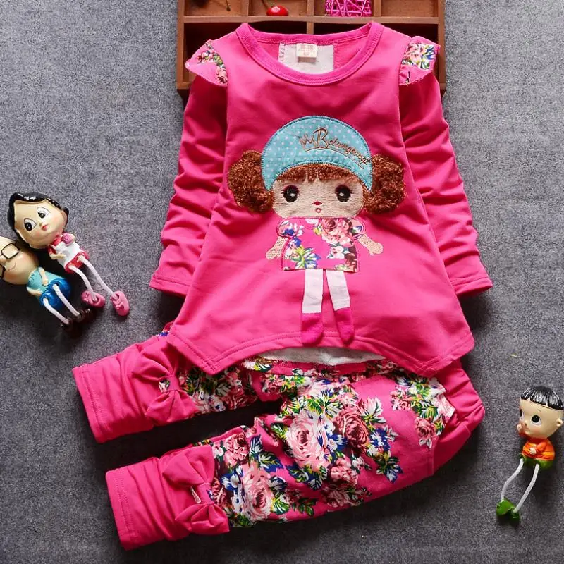 New Autumn and winter plus velvet suit children cartoon sheepskin coat children's clothing cute girl two-piece1-4 years old