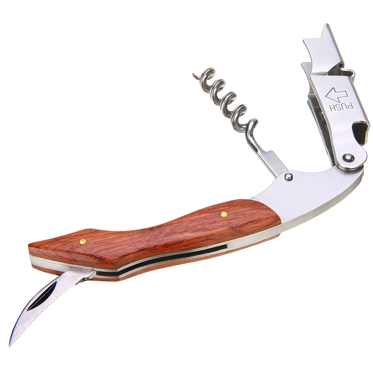 1pc Professional Wine Opener Portable Multifunction Screw Corkscrew Bottle Openers with Wood Handle Bar Kitchen Gadget