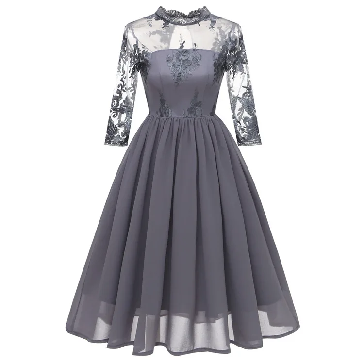 

new arrival 2019 chiffon lace embroidery long dress for wedding party dresses evening vintage luxury formal dress women elegant