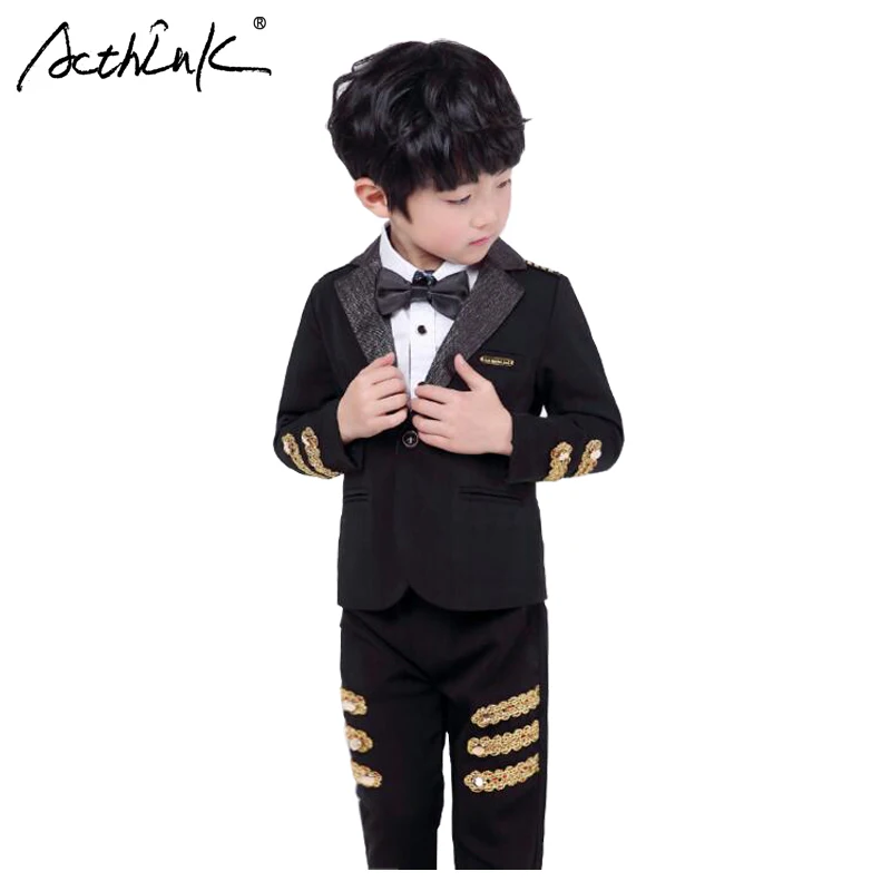 

ActhInK Boys 2Pcs Striped Dancing Suit School Boys Graduation Uniform Clothing Set Boys Wedding & Party Blazer Suit with Sequins