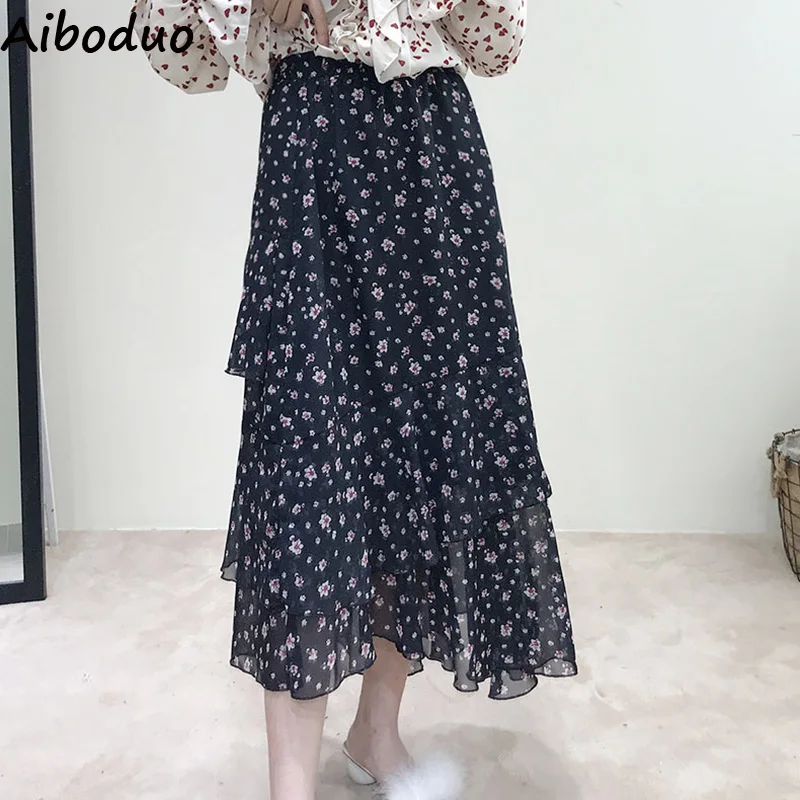 Новый Повседневное летние юбки женские модные Богемия Пляж Макси юбка Boho шифон сломанной оборками Цветок Длинная женская одежда