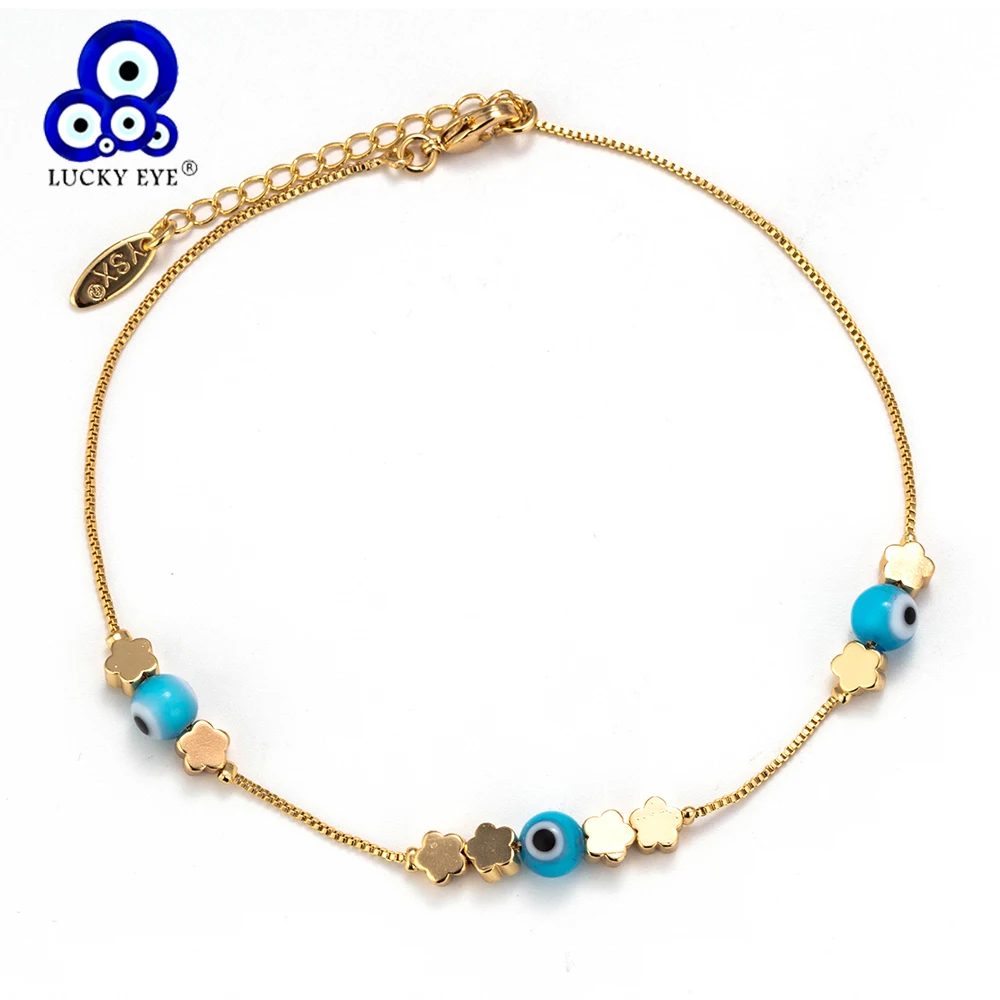 Lucky Eye Blue Evil Eye браслеты на босую ногу сандалии, вязанные крючком бижутерия для ног ножные браслеты Цветы Браслеты для женщин ножная цепочка EY6103