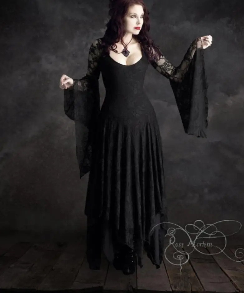 Vintage Lace Long Sleeves Black Gothic Long Wedding Dresses 2016 Non ...