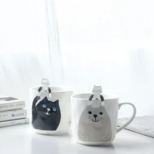 Кружка с рисунком кота кофейная чашка с ложкой молочная чашка керамическая мультяшная чашка