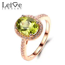 Лейдж украшения обручальные кольца розовое золото для женщин Зеленый Перидот кольцо овальным вырезом драгоценный нежный Fine Jewelry