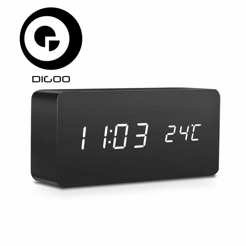 Светодиодный цифровой будильник Digoo DG AC2 деревянный с голосовым управлением