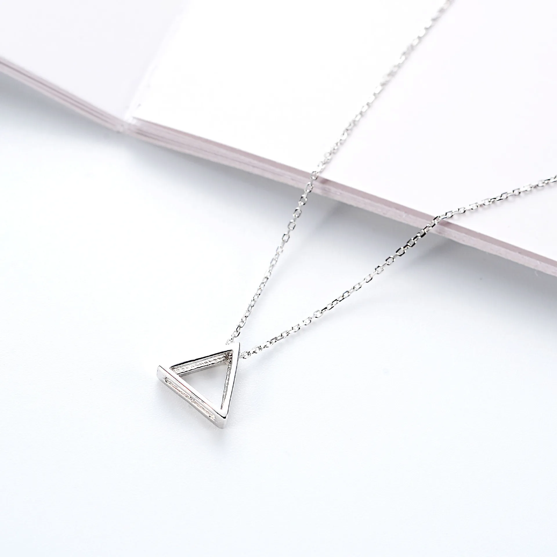 3D triangle geometric necklace woman 100% 925 Sterling silver nacklace Jewellery Clavicle chain pendant charms gift