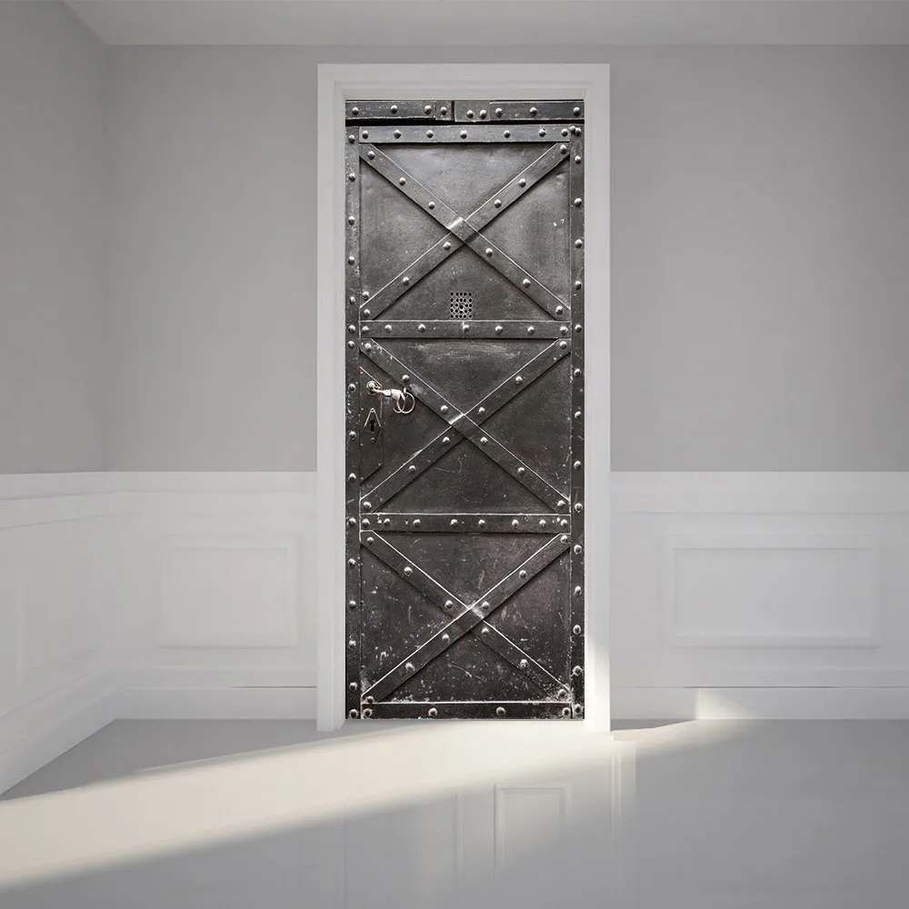 

DIY 3D Door Wall Sticker Iron Gate PVC Waterproof Bedroom Living Room Door Mural 77*200CM