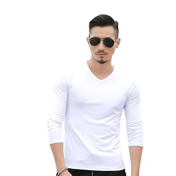 

NIBESSER Brand Long Sleeve T-Shirts Men Solid V-neck Plain Casual Bottom Men's Tee shirt Male Tops Autumn Winter T-Shirts Tops