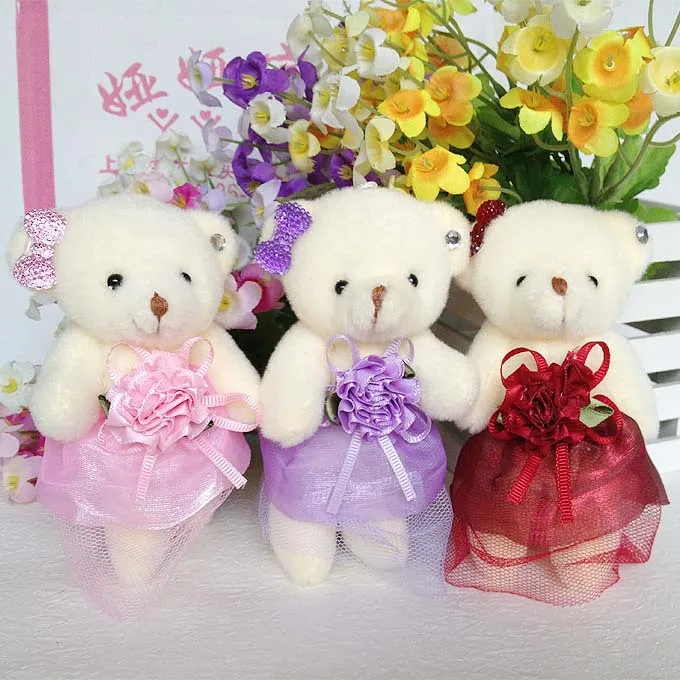 Promotional gift plush toys doll wedding teddy bear Lovely Mini pearl Teddy Bear Phone Charm Stuffed Small Toy 12pcs/lot 12cm | Игрушки и