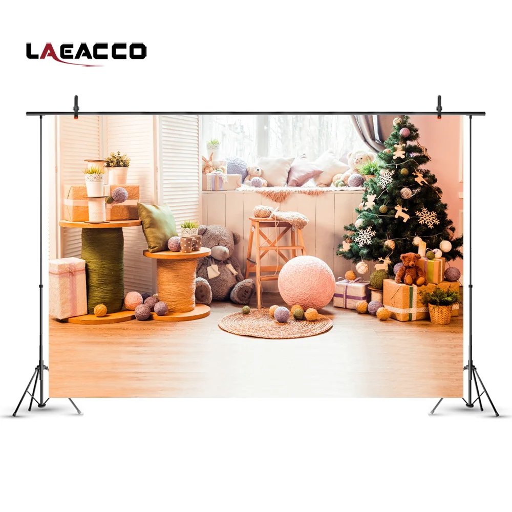 

Laeacco Christmas Tree New Year Home Decoration Indoor Photography Backgrounds Vinyl Camera Backdrops For Photo Studio Props