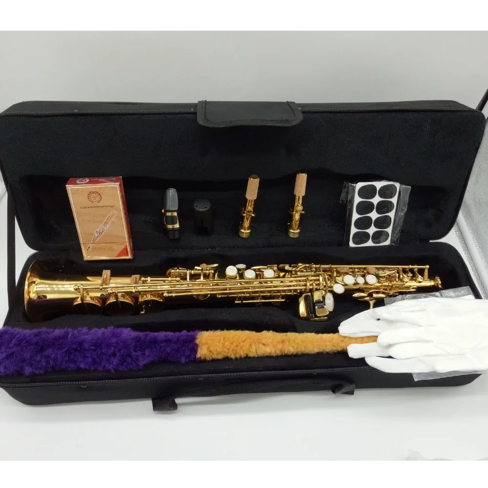 Japan Soprano Saxophone S 991 S WO10 Neck Straight Curved Gold Lacquer