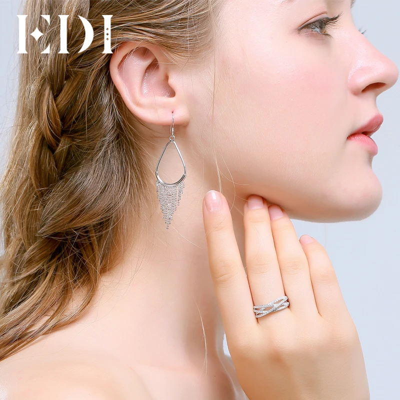EDI Pave 14K 585 белые золотые браслеты натуральный настоящий алмаз 0,48 cttw крест-накрест свадебное кольцо для женщин ювелирные украшения
