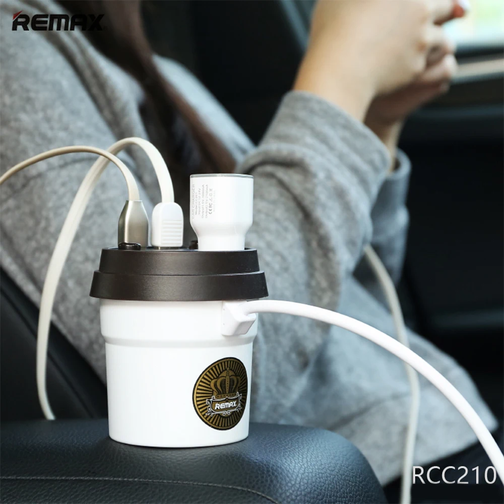 

Remax 3A Coffee Cup Car Charger Cigarette Lighter Adapter LED display Dual USB Car Charger For xiaomi redmi 5 iphone 5s Charger