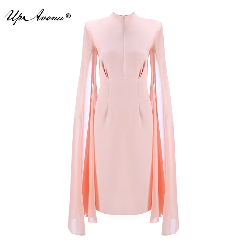 Летнее сексуальное женское розовое миди платье марлевой плащ с рукавами облегающее платье модное вечернее платье для вечеринок подиума - Цвет: Розовый