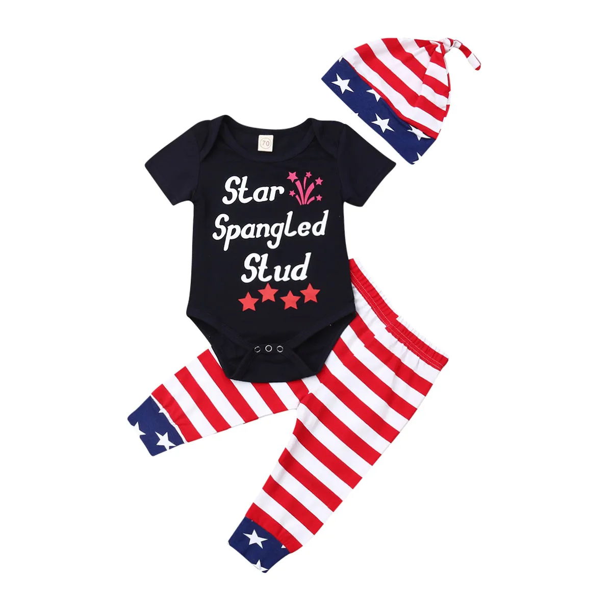 

2019 Newest Style 3PCS Newborn Baby Girl Boy Clothes 4th of July independence Day Bodysuit+Pants+Hat Outfits Set 3-18Months