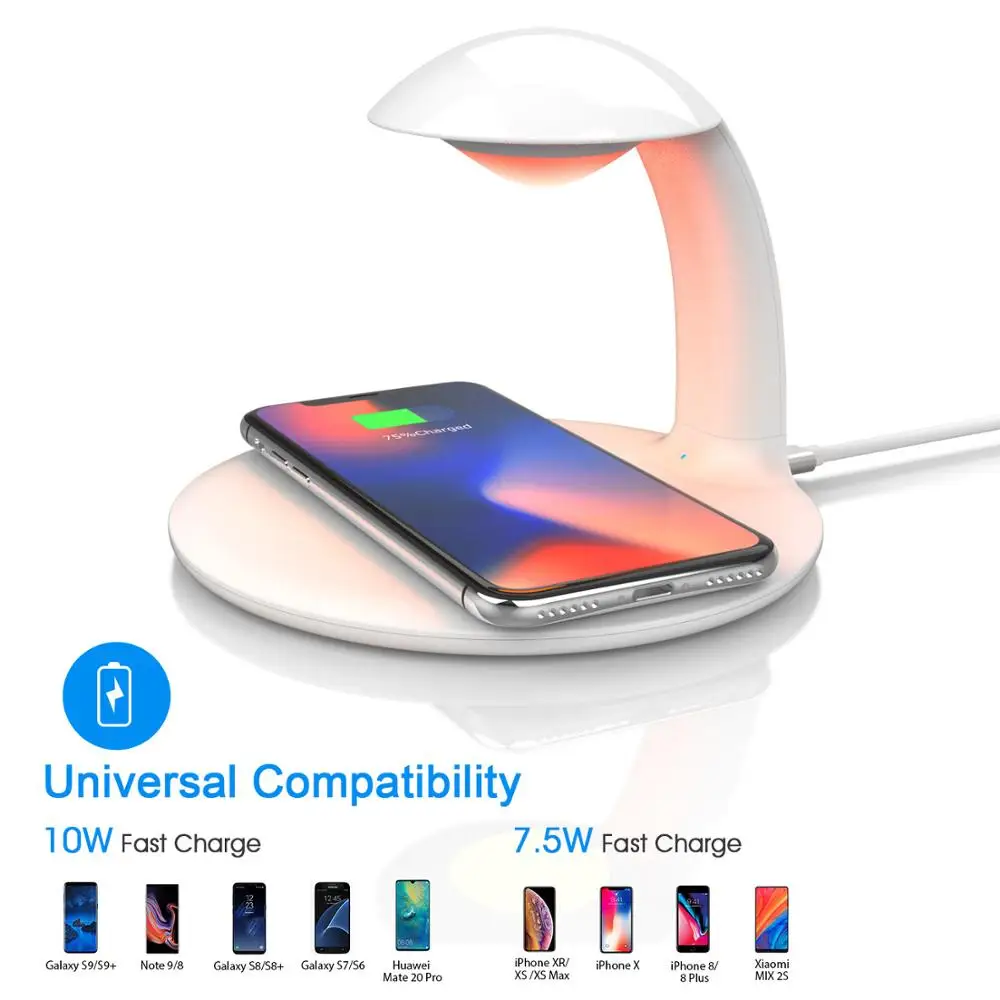 10w QI wireless charger for samsung s10 s9 s7 note 9 8 LED Desk Lamp Dimmable charging pad for iphone 8 x xs max xr fast charger