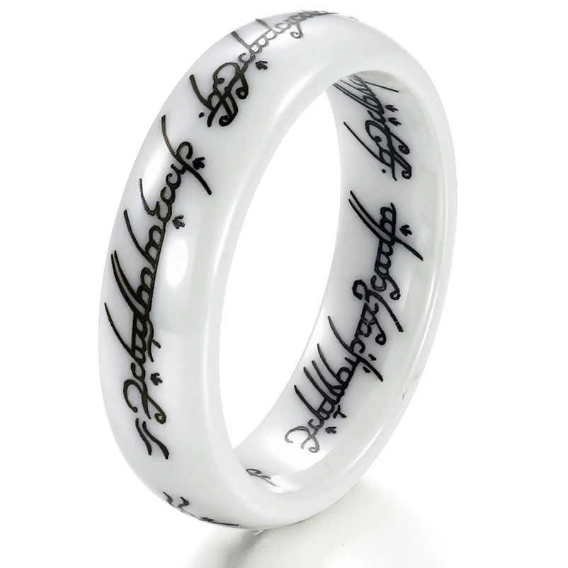White Ceramic Lettering Lotr Ring Free Shipping Worldwide White Ceramic Lettering Lotr Ring