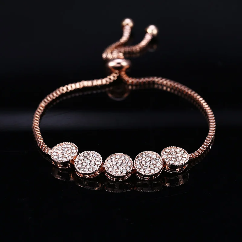 HOCOLE модный шарм металлический браслет с кристаллами браслеты для женщин золото серебро Цвет Стразы Круглый браслет Свадебная вечеринка ювелирные изделия