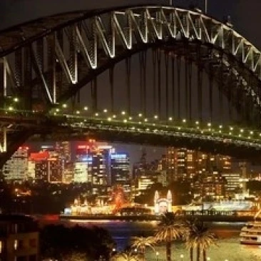Australia  NSW  Sydney Harbour Bridge  Tour Boat at Night Poster Print by David Wall (36 x 24)