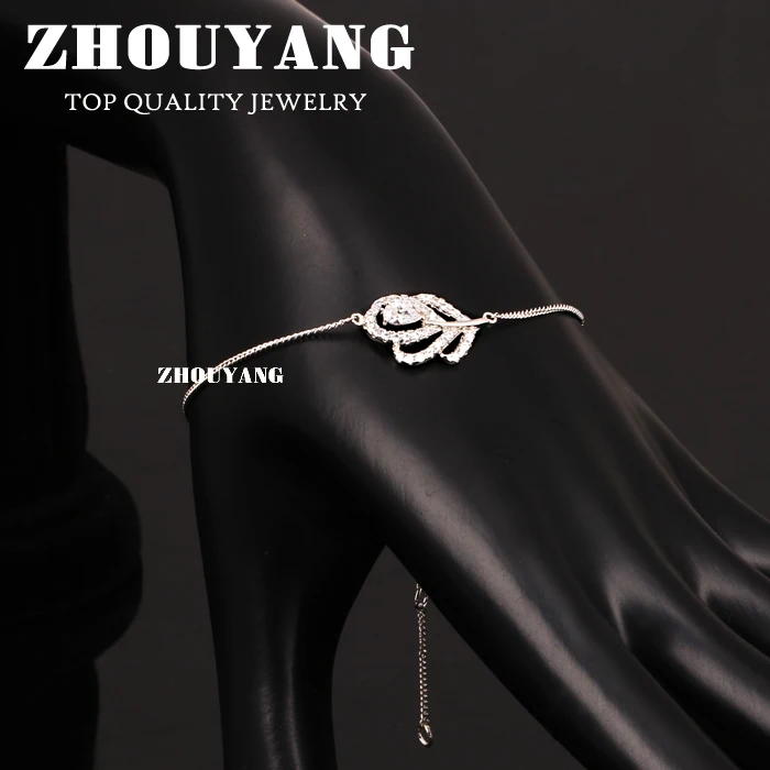 ZHOUYANG Top Quality ZYH193 Lady Micro Insert Clear Crystal Leaf Silver Color Bracelet Jewelry Austrian Crystal Wholesale