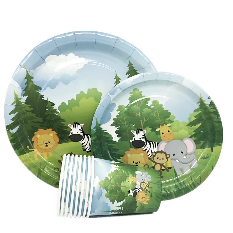 

Omilut Safari Jungle Party Disposable Tableware Set Jungle Animal Disposable Plates/Cups/Paper Baby Shower Supplies Safari Decor