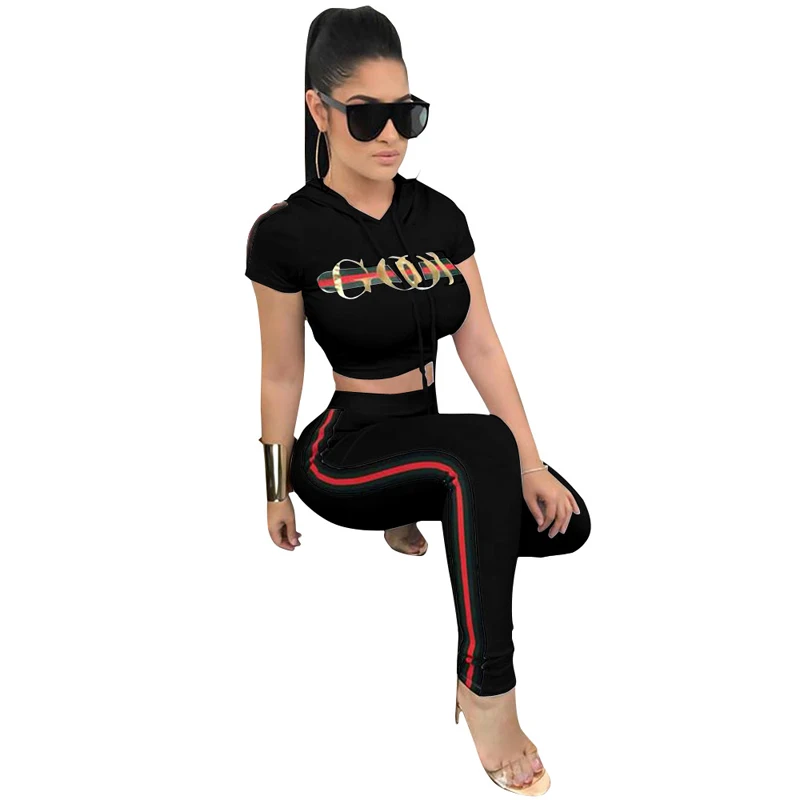 

Womens Sexy Fashion Letter Print Striped Patchwork Two Piece Set Skinny Ankle-Length Pants Party Casual Summer Jumpsuits 208071