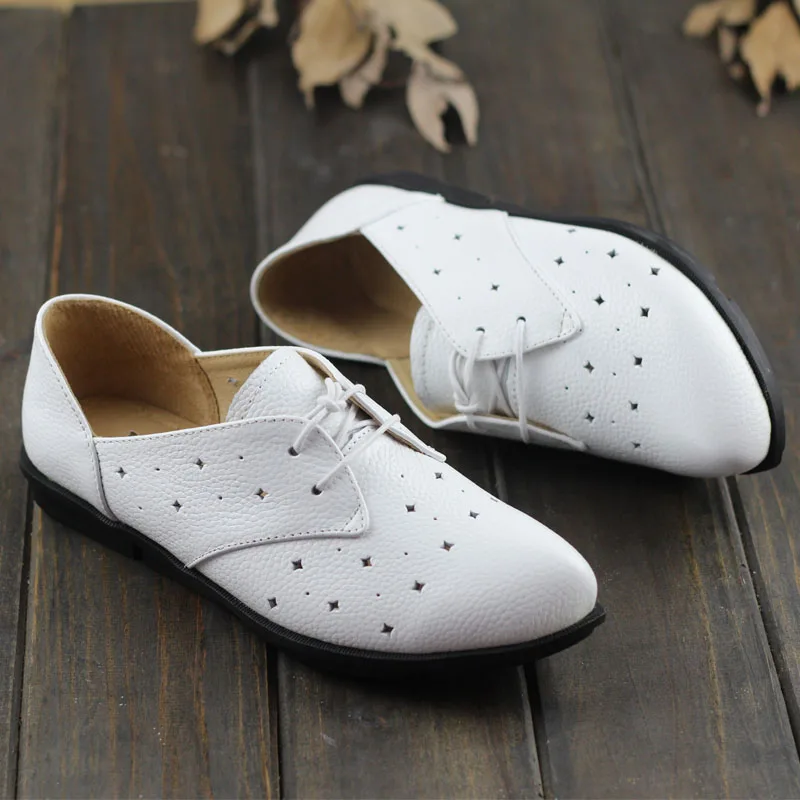 

Shoes Woman Flat Genuine Leather Pointed toe Flats Hollow out Summer Footwear 2017 Ladies Flat Shoes (9902-1)