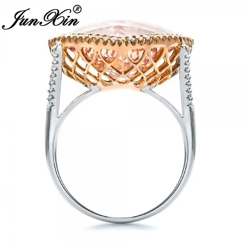 

JUNXIN Antique Big Rings For Women 925 Silver Filled Champagne Zircon Stone Large Geometry Crystal Wedding Finger Ring Female CZ
