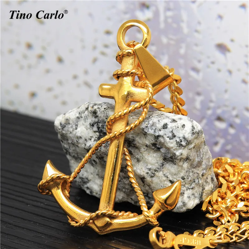Tino Carlo Cool 3D Anchor Necklace Golden Steel Man s Tino Carlo Cool 3D Anchor Necklace Golden Steel Man s