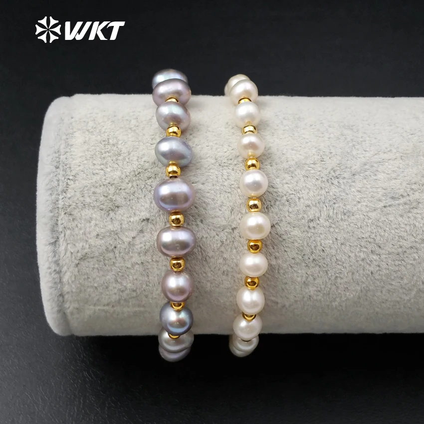 

WT-B350 Wholesale Custom Elegant Pearl Beaded Bracelet Resist Tarnishable Gold Electroplated Brass Beads Fashion Jewelry
