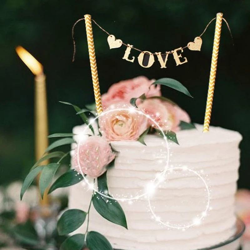 

1 pcs glitter gold love romantic cake topper for wedding birthday cake decoration party valentine's day surprise favor