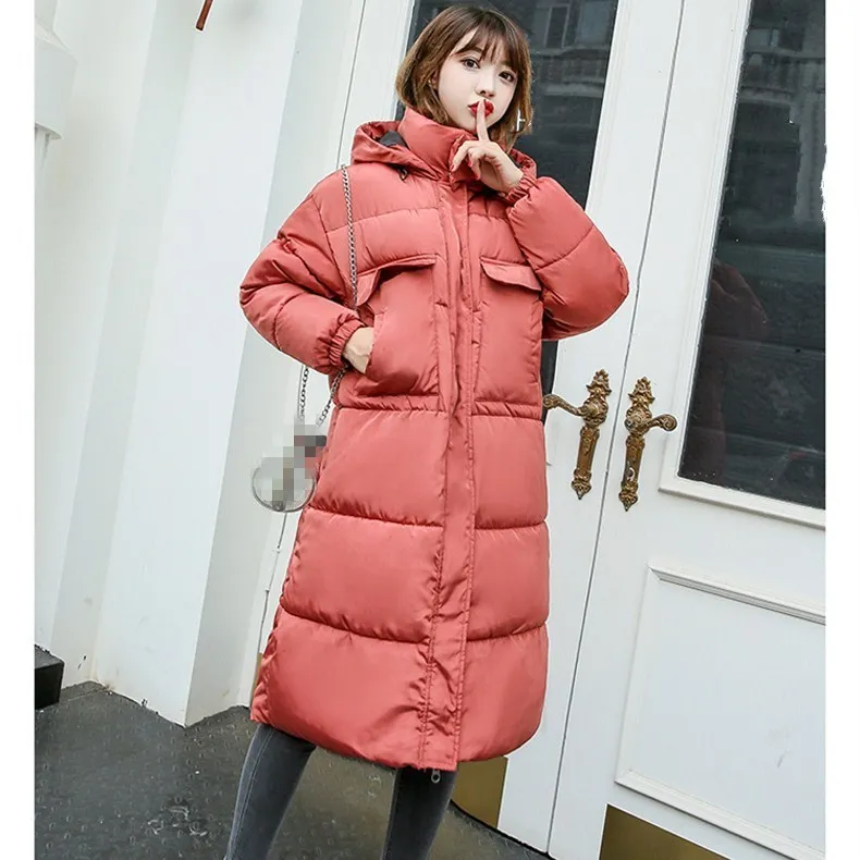 Manteau À Parkas Longues Noir Femmes Femelle Épaissir D'hiver Offre Manches Spéciale vert brick Solide Survêtement gris rouge Rembourré Coton Red Décontracté Capuchon Chaud Long 4FxfxnT