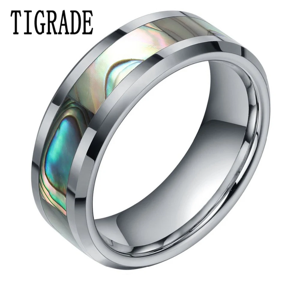 

TIGRADE 6/8MM Green Abalone Inlay Tungsten Carbide Ring For Man Polished Finish Mens Wedding Band Engagement Fashion Jewelry