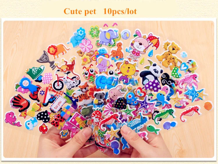 10 Different Sheets Cute Pet DIY Stickers Cartoon Children Stickers Toys Emoji PVC Scrapbook Gifts For Kids