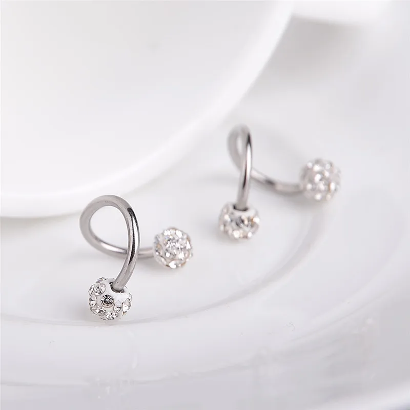 

Twisted Silver Color S Shape Surgical Steel Crystal Balls Nose Hoop Ring 18g Ear Piercing Earring Body Jewelry