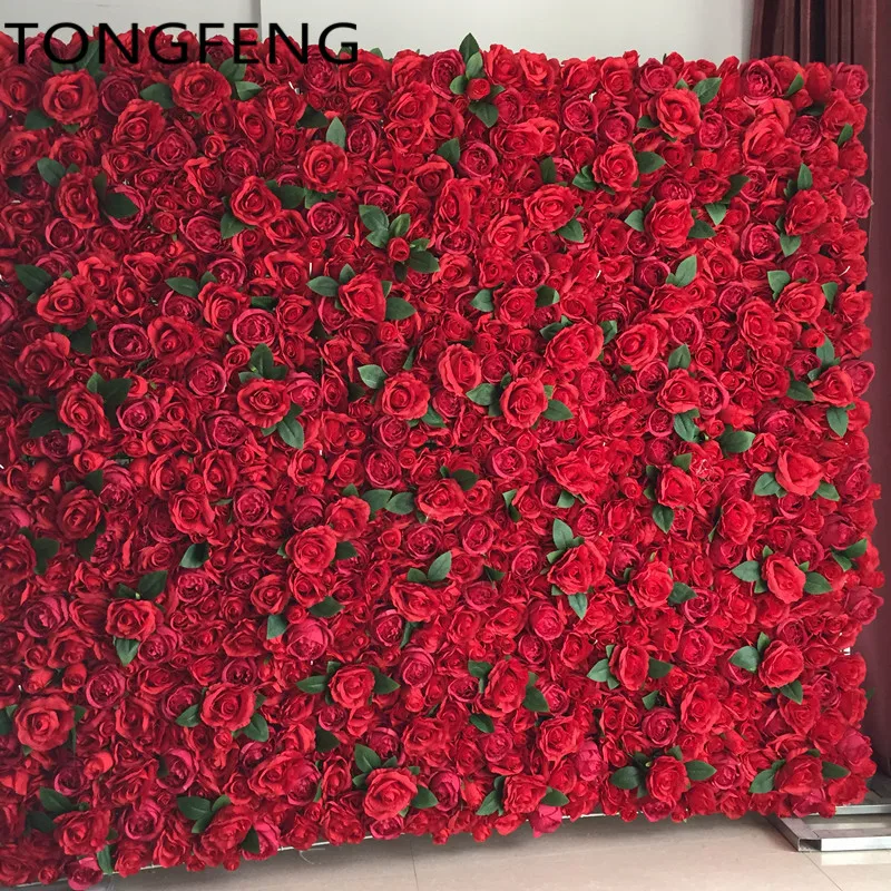 

TONGFENG Wedding 3D flower wall Artificial silk rose peony wedding backdrop decoration Flower runner wedding 10pcs/lot RED
