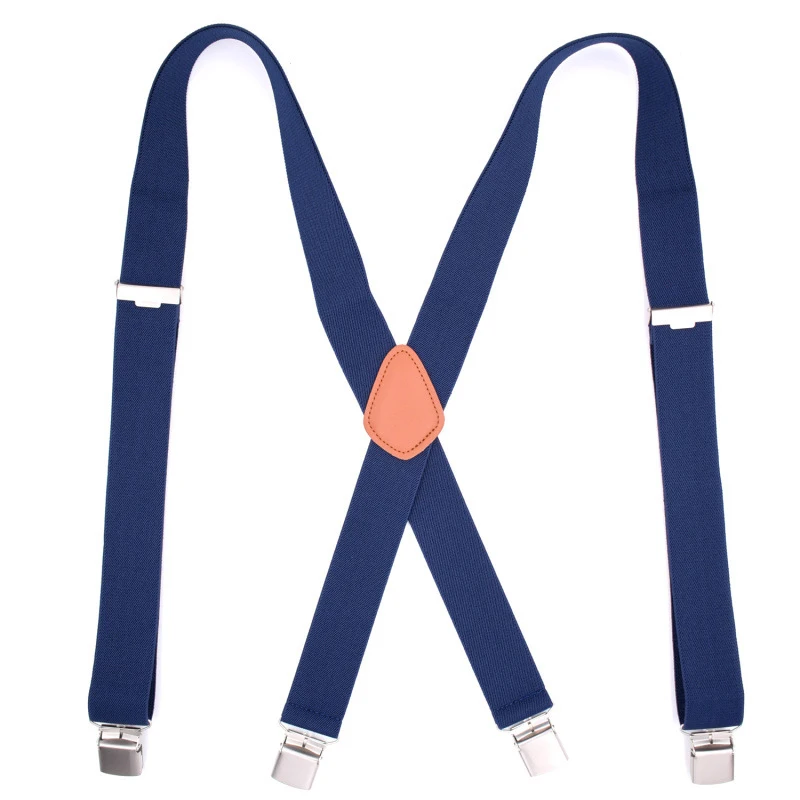 

Navy blue Men Suspenders 1.38" Wide Work Suspenders Unisex Adjustable Braces Elastic X-back Clips-on Suspensorios Trousers Strap