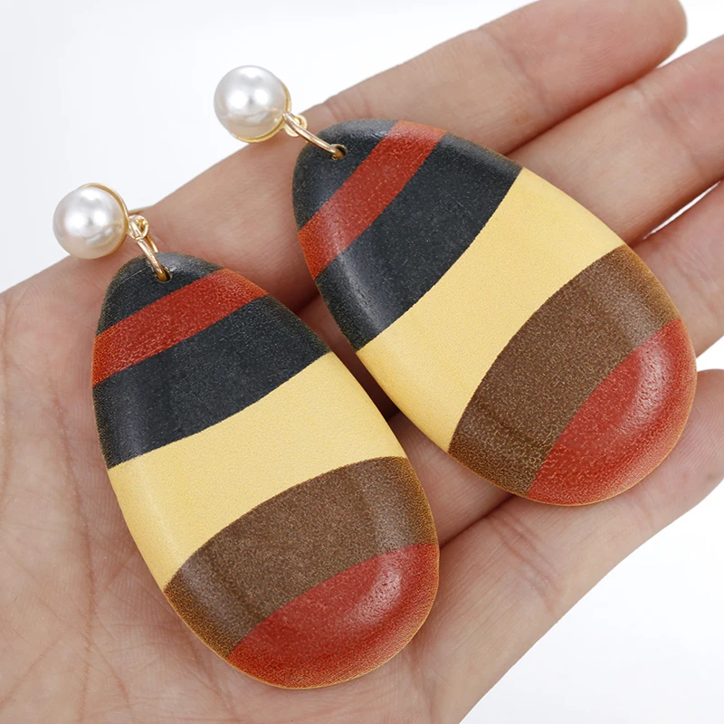 

AENSOA Ethnic Simple Red Coffee Water Drop Wooden Earrings Bohemia Geometric Female Large Long Earring Women 2019 Jewelry Gift