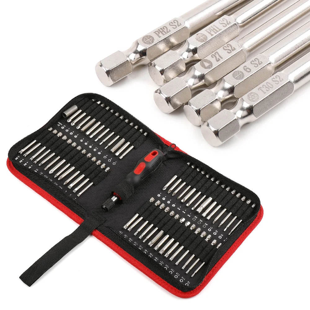 Najtaniej Julaihandsome 55PC Extra Long bity zestaw S2 śrubokręt z magnetycznym o długości 75mm narzędzie torby do pakowania