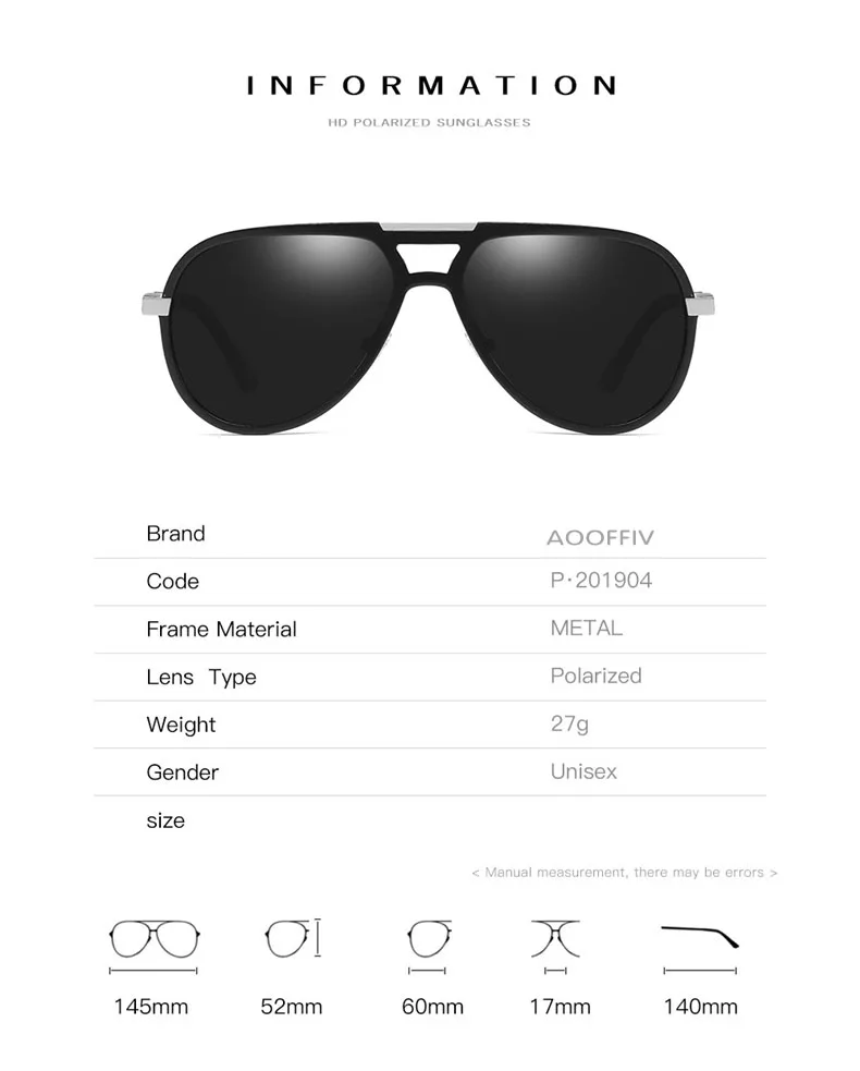 AOOFFIV бренд Дизайн поляризованных солнцезащитных очков Для мужчин Классические Пилот солнцезащитные очки Алюминий магния солнцезащитных
