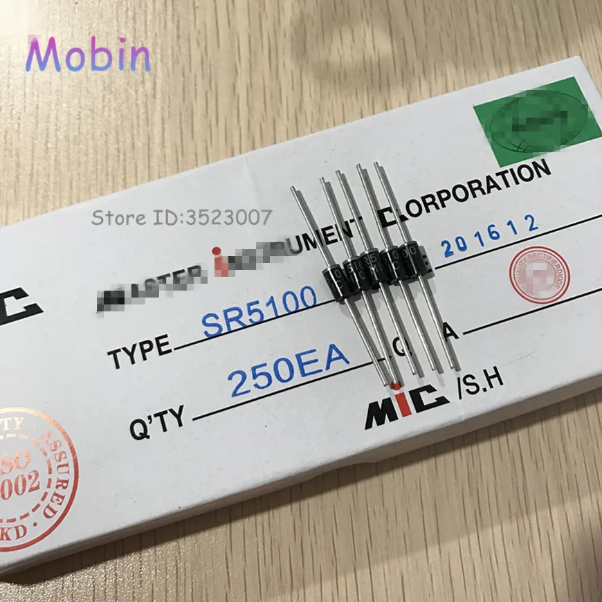 250PCS/LOT Into the schottky diode SR5100 5A/ 100V DO - 27 SB5100 Free Shipping | Электроника