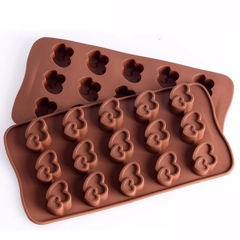 

Silicone Cake Mold Cupcake Baking Mould Tray Bakeware Chocolate Cookie Fondant Non-stick Ice Cube Double Heart 15 Cavity